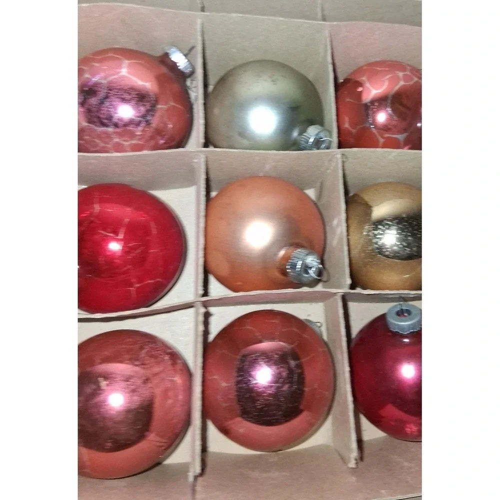 Vintage Shiny Brite Glass Christmas Ornaments Mixed Lot 12 Original Box Bottom